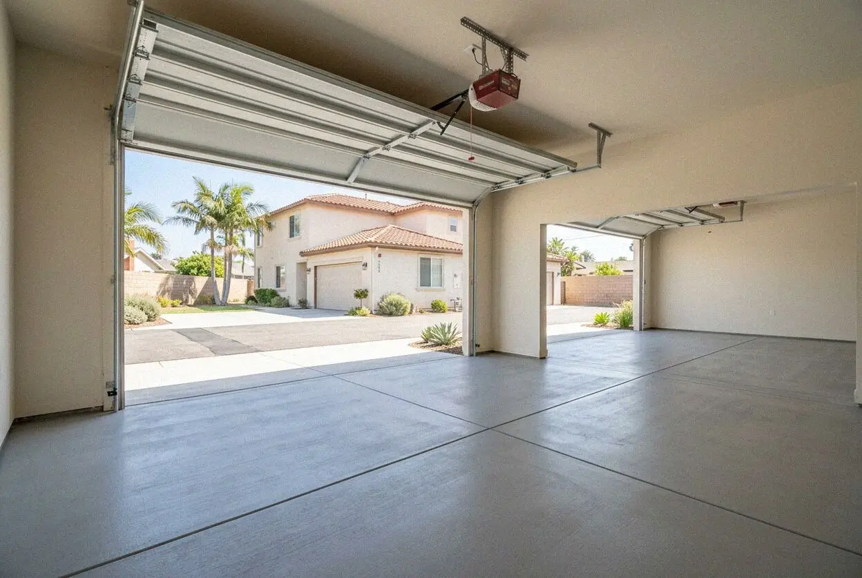 Four new concrete garage floors behind a Westside Costa Mesa fourplex