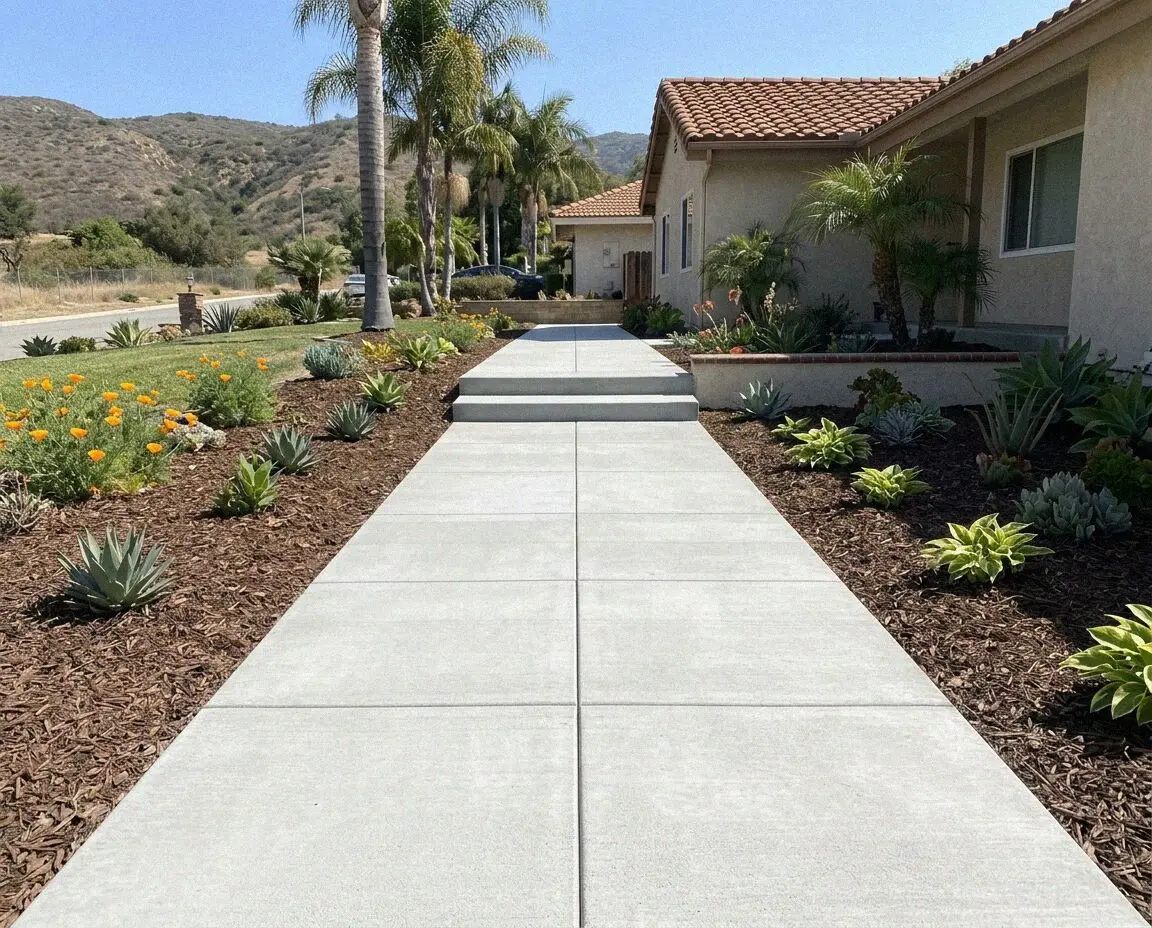 New broom-finished concrete sidewalk along a Costa Mesa frontage